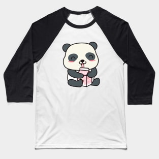 Kawaii Panda Enjoying Strawberry Milk Baseball T-Shirt